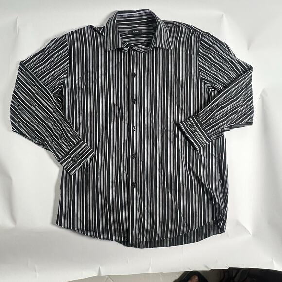 Alfani Other - Alfani‎ Striped Collared Button-Front Long Sleeve 100% Cotton Black/White L